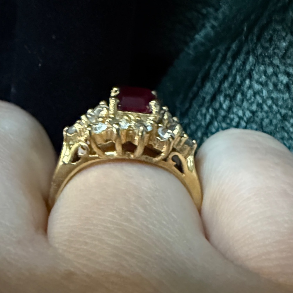 Gold Ring With Deep Red Lab Created Ruby And Cz S… - image 2